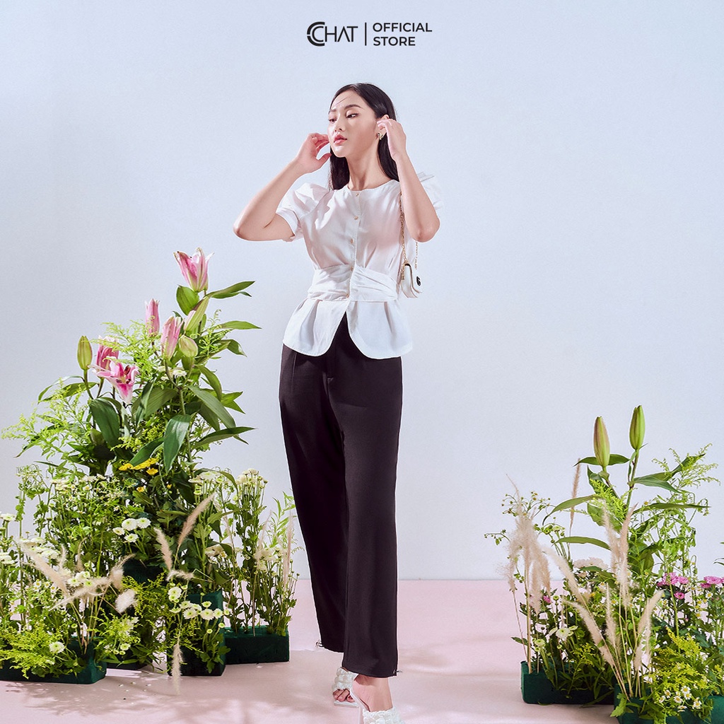 Áo Sơ Mi Nữ 𝐂𝐂𝐇𝐀𝐓 Kiểu Cổ Tròn Eo Buộc Nơ Cao Cấp Phong Cách Trẻ Trung Thanh Lịch 12FNT2011ST
