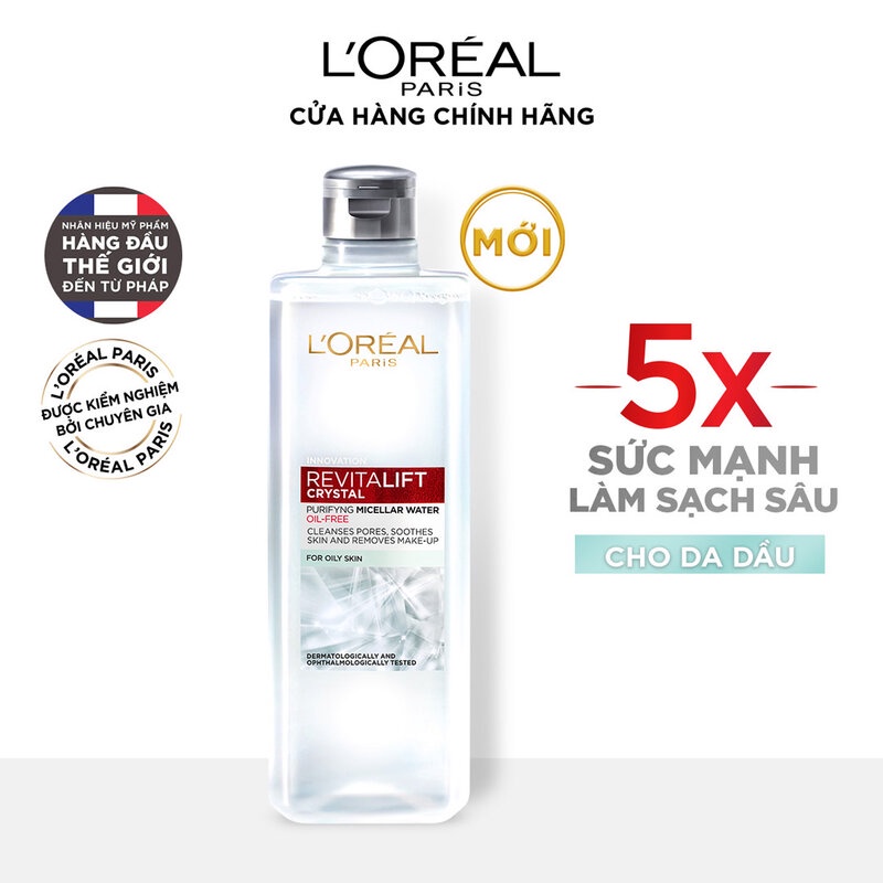 Nước Tẩy Trang L'Oréal Paris Dành Cho Da Dầu 400ml Revitalift Crystal Purifying Micellar Water