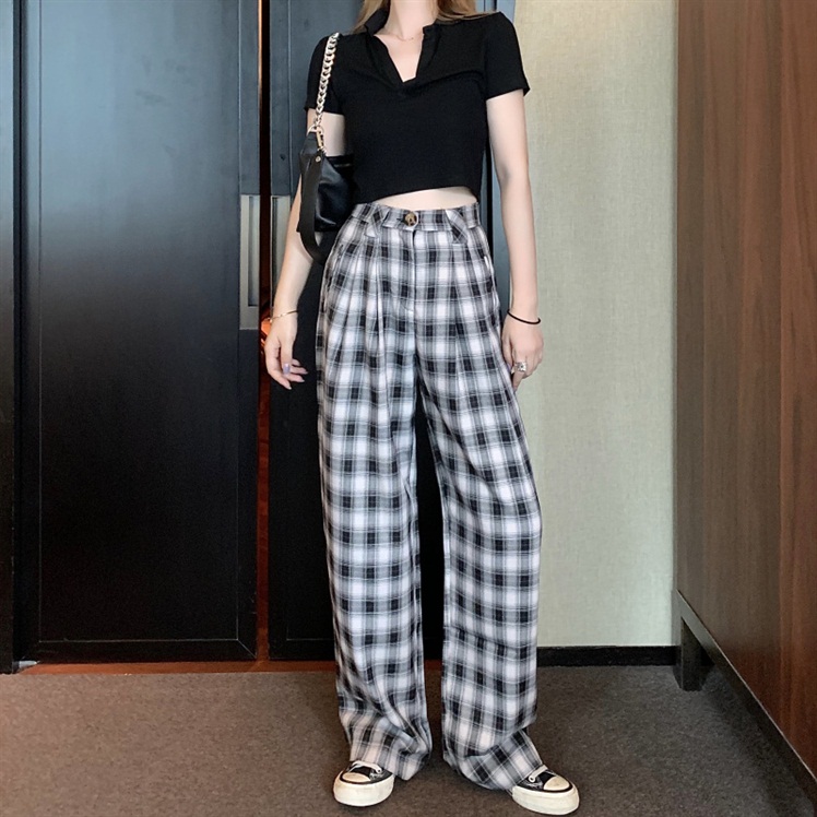 Quần IELGY lưng cao ống rộng họa tiết kẻ sọc thời trang cho nữ