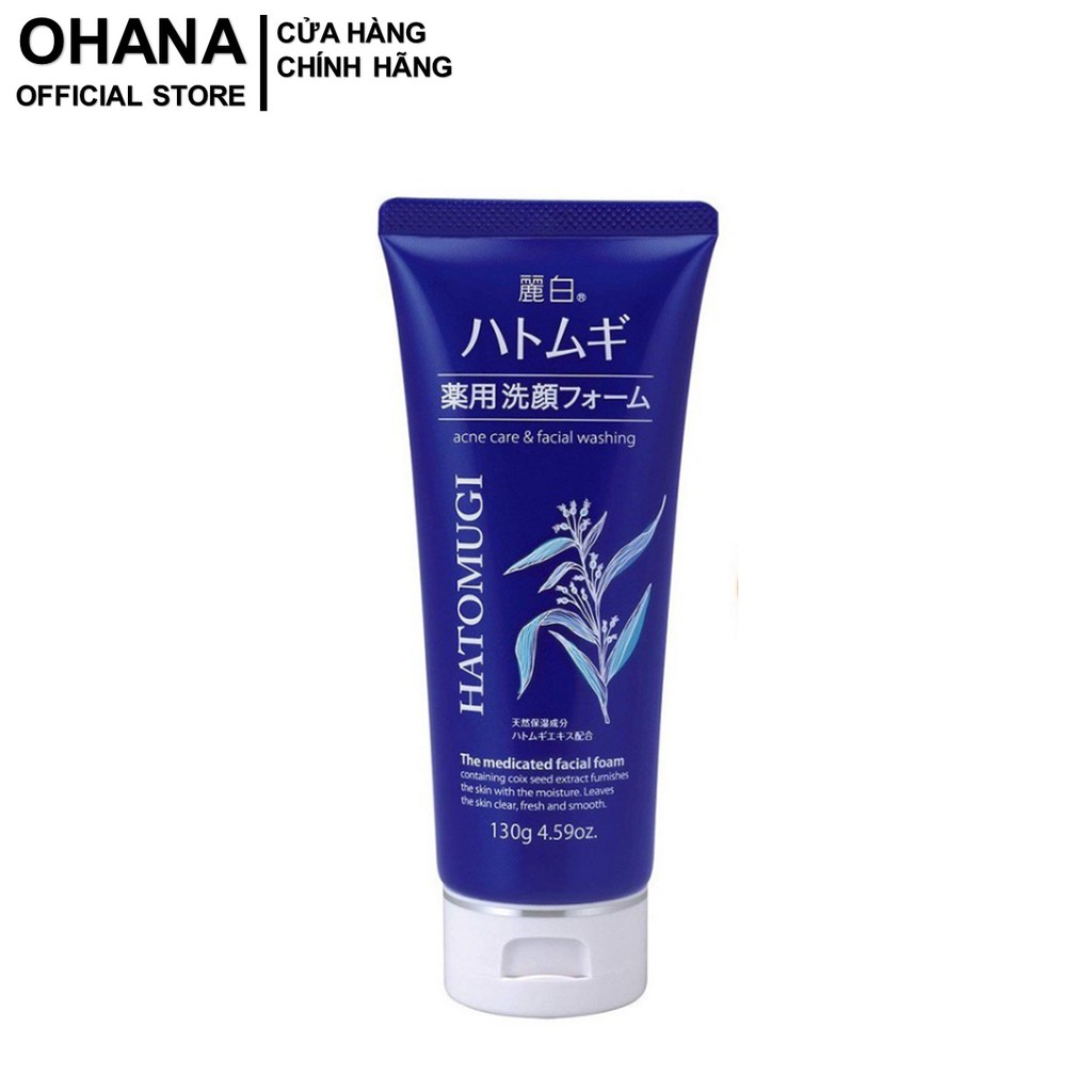 Sữa Rửa Mặt Ngừa Mụn, Sáng Da Reihaku Hatomugi Acne Care & Facial Washing Foam 130g - Chai Xanh - Maneki