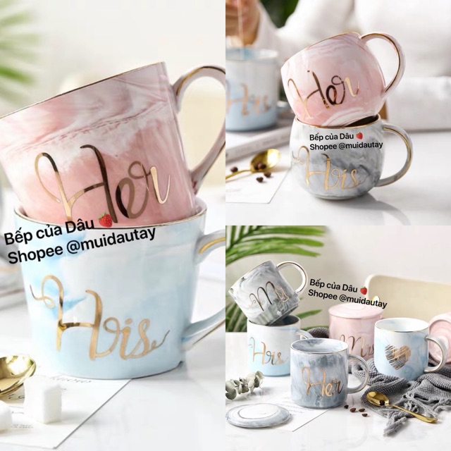 Ly cốc sứ her/his mr mrs quà cưới, quà tặng