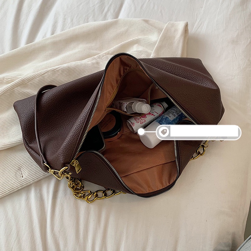 Túi Xách Đeo Vai Cỡ Lớn Phối Dây Xích Phong Cách Hàn Quốc Dành Cho Nữ