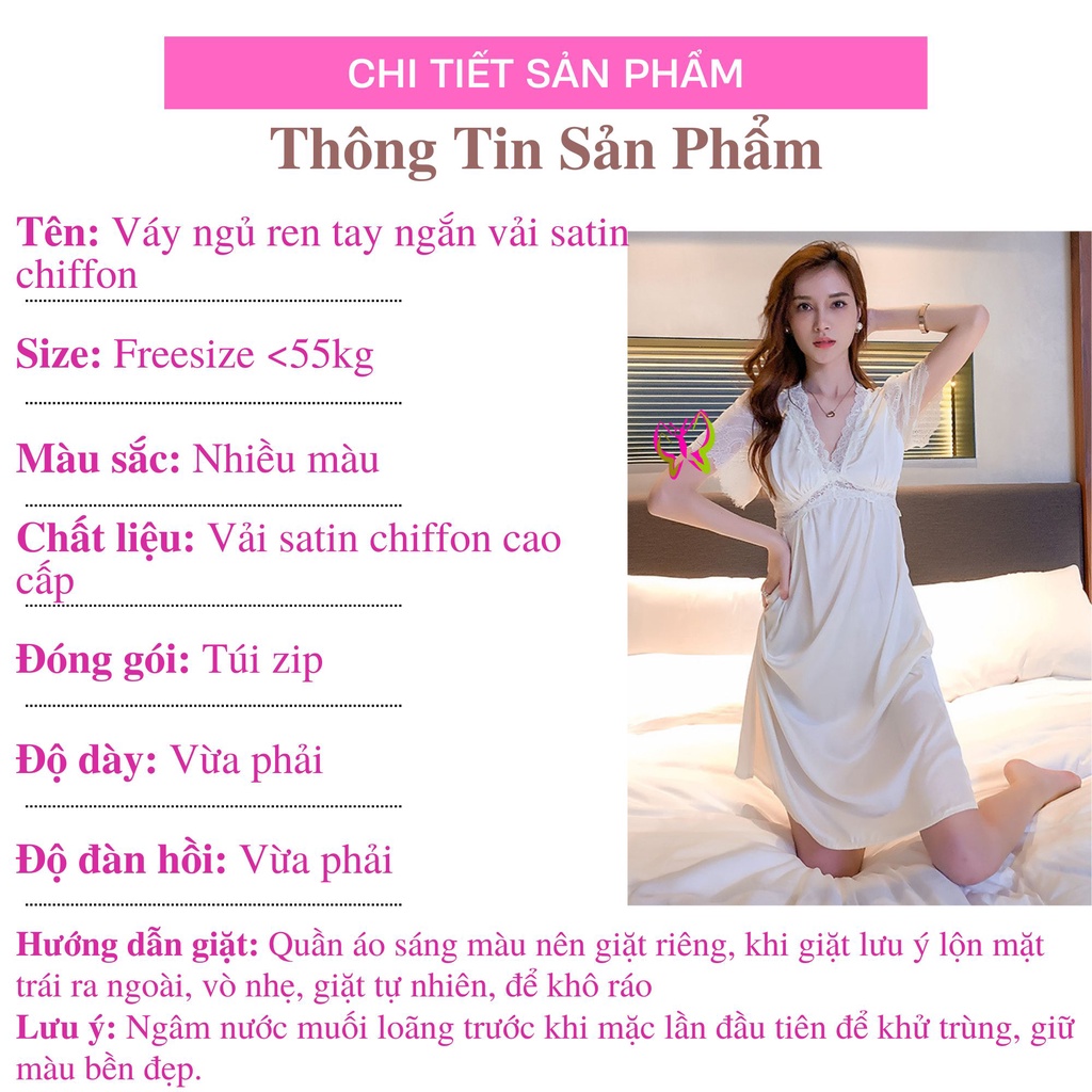 Váy ngủ lụa phối ren chiffon dễ thương tay ngắn cao cấp, trẻ trung, thoải mái, thoát mát (MS 09039) Anna Shop