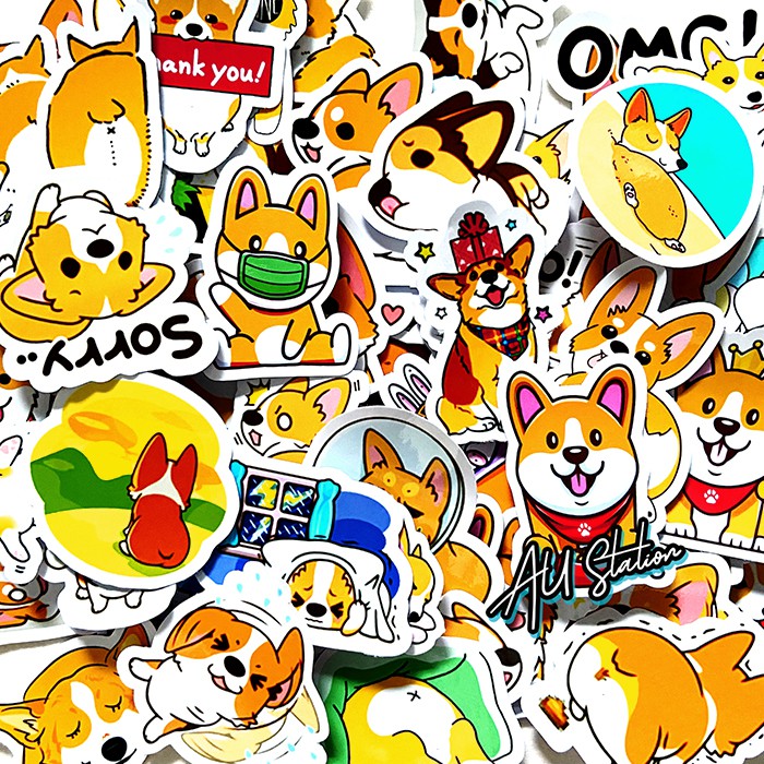 Sticker CORGI - chó corgi dễ thương - sticker nhựa PVC không thấm nước, dán nón bảo hiểm, laptop, điện thoại, Vali, xe