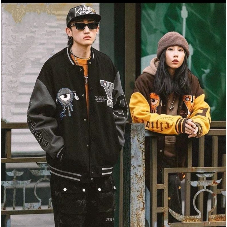 Áo Khoác Bomber,Áo Khoác Nỉ Bóng Chày Thêu Varsity Form Rộng Phong Cách Đường Phố- Super Fashion P