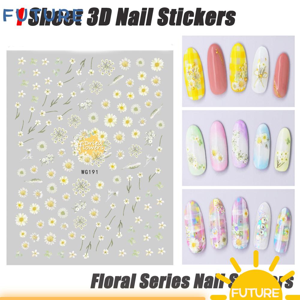 Hình Dán Trang Trí Móng Tay Họa Tiết Hoa Cúc Nở 3D Tự Dính DIY