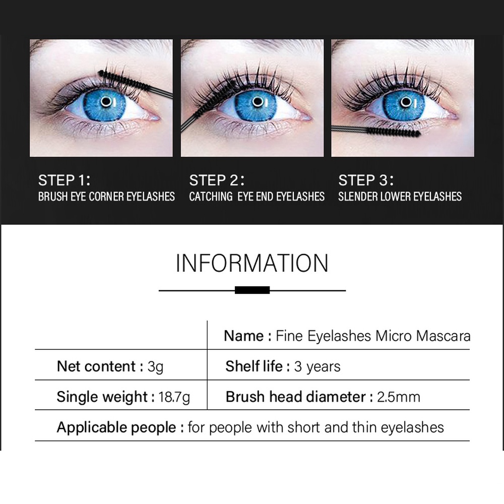 Mascara Đầu Cọ Nhỏ Siêu Mịn Uốn Cong Làm Dày Và Dài Mi Chống Thấm Mồ Hôi Không Nhòe
