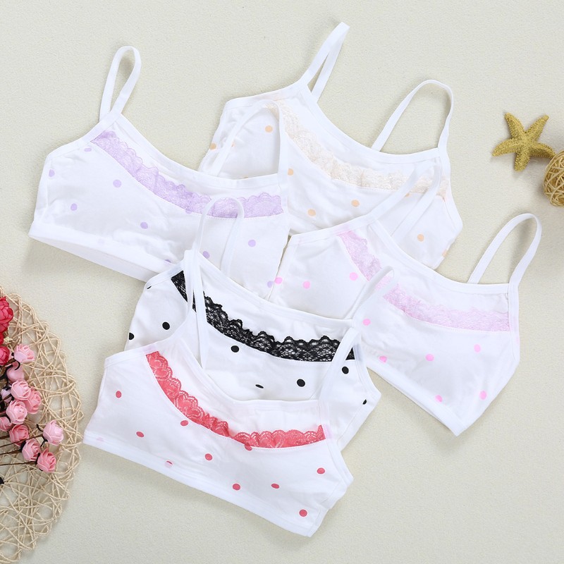 Áo ngực thể thao cotton mềm mại họa tiết chấm bi cho bé gái