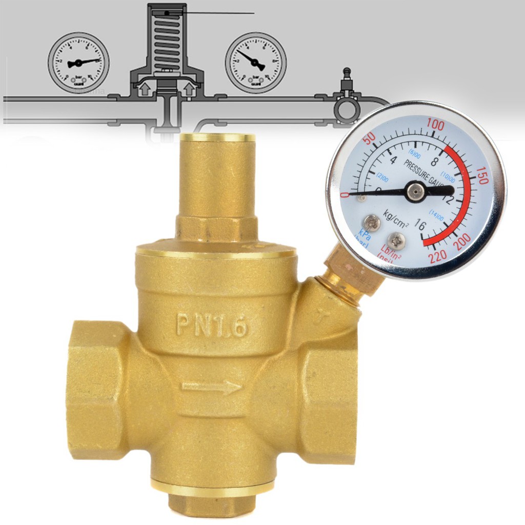 Van Điều Chỉnh Áp Suất Nước DN20 3/4" Bằng Đồng Thau Kèm Đồng Hồ Đo
