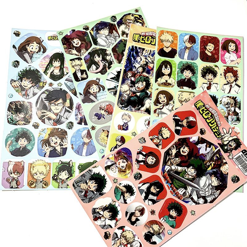 Ảnh dán 12 tấm sticker Boku no Hero Academia Học viện anh in hình anime chibi