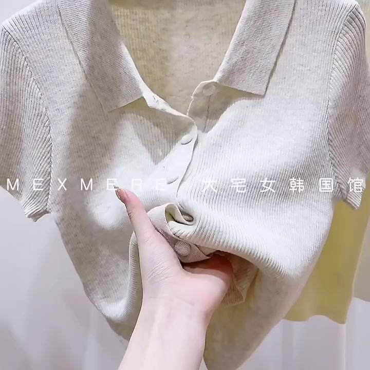 Xiaozhainv Áo Cardigan Dệt Kim Tay Ngắn Dáng Rộng Cổ Polo Phong Cách Hàn Quốc Có 3 Màu Cho Nữ | BigBuy360 - bigbuy360.vn