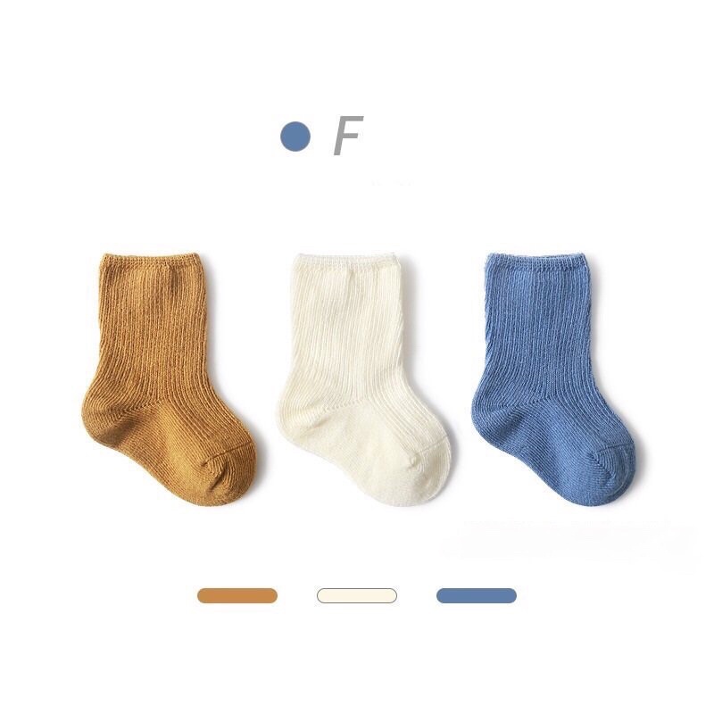 Set 3 Đôi Tất Vớ Trơn Trẻ Em, Tất Giữ Ấm Chân Cho Bé Kiểu Dáng Hàn Quốc