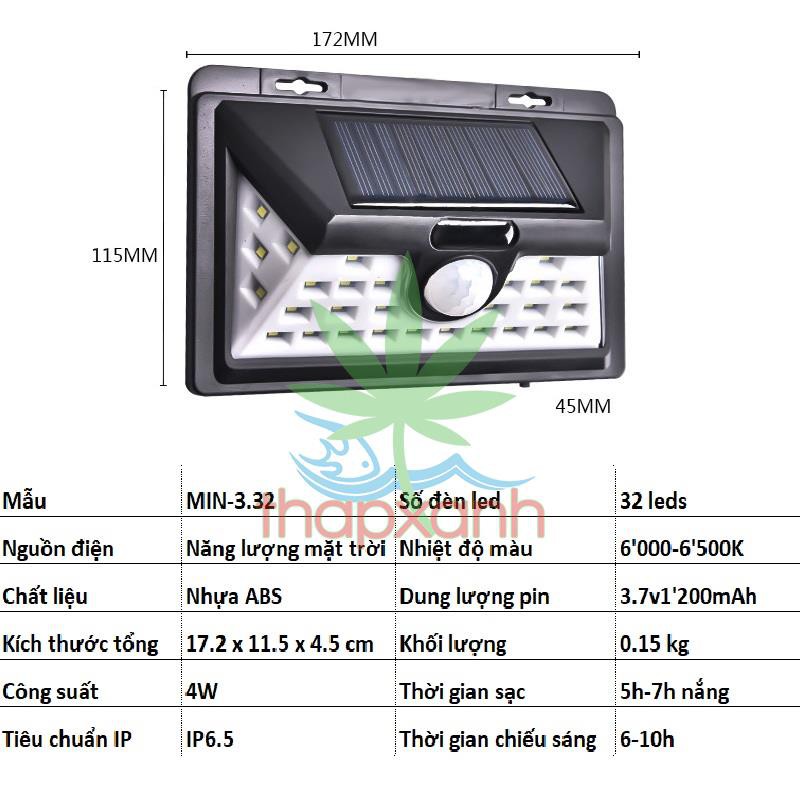 Đèn năng lượng mặt trời MIN-3.32, Ba mặt sáng tích hợp cảm biến bật tắt 32 LED