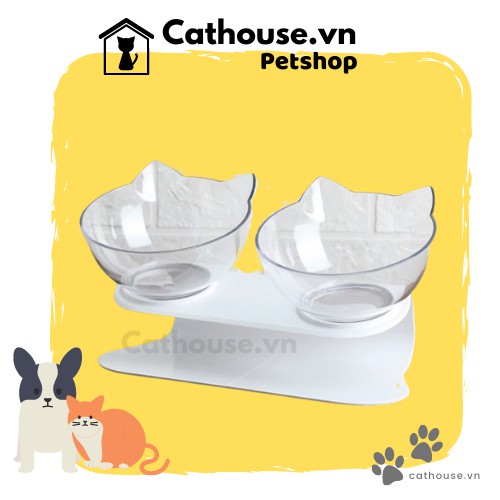 Khay thức ăn đôi hình mèo cute
