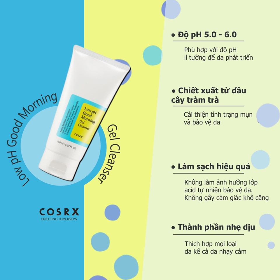 Gel Rửa Mặt Tràm Trà, 0.5% BHA COSRX Low pH Good Morning Gel Cleanser 50ml