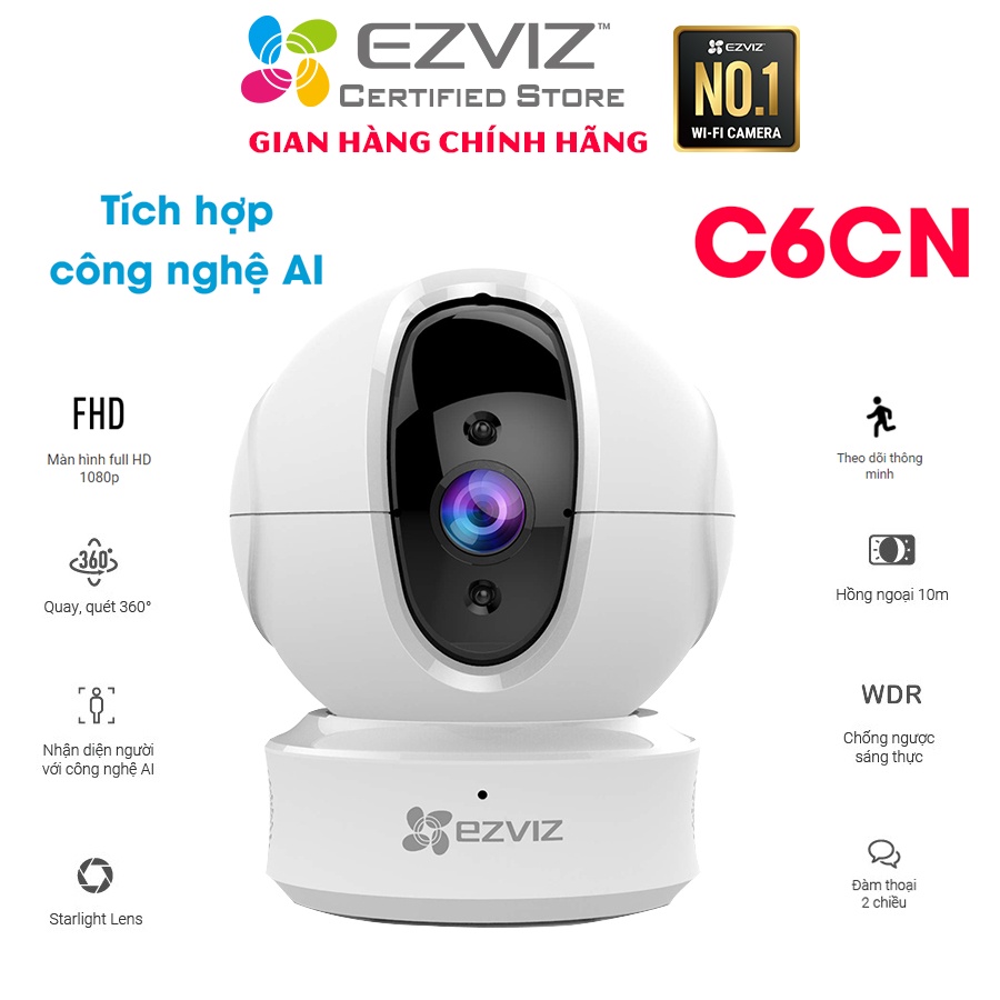 Camera EZVIZ C6CN 1080P H265, smart home 2m mới nhất 2021, xoay 360 độ trong nhà