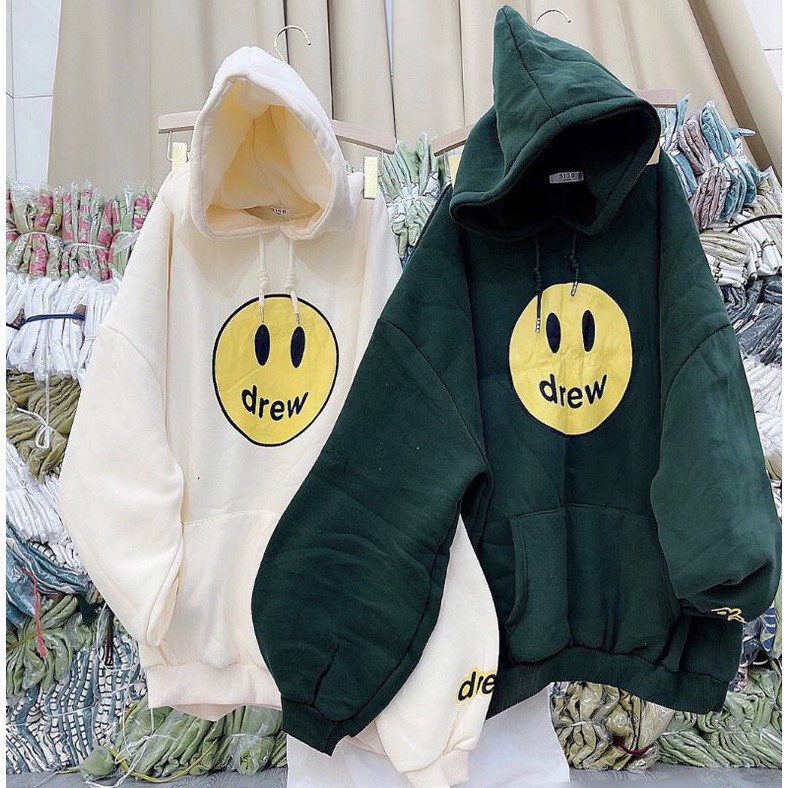 Áo Hoodie DREW Mặt Cười, Áo Nỉ Bông Cao Cấp, Mũ 2 Lớp Unisex Nam Nữ