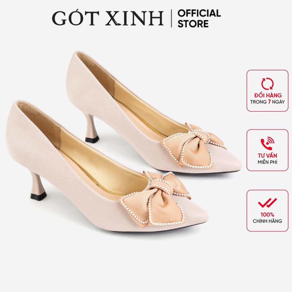 Giày cao gót nữ GÓT XINH GX38 phối nơ da cao cấp đế cao 5cm WS