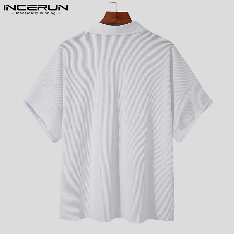 Áo sơ mi INCERUN tay ngắn cổ chữ V phối nút thiết kế đơn giản thời trang cho nam