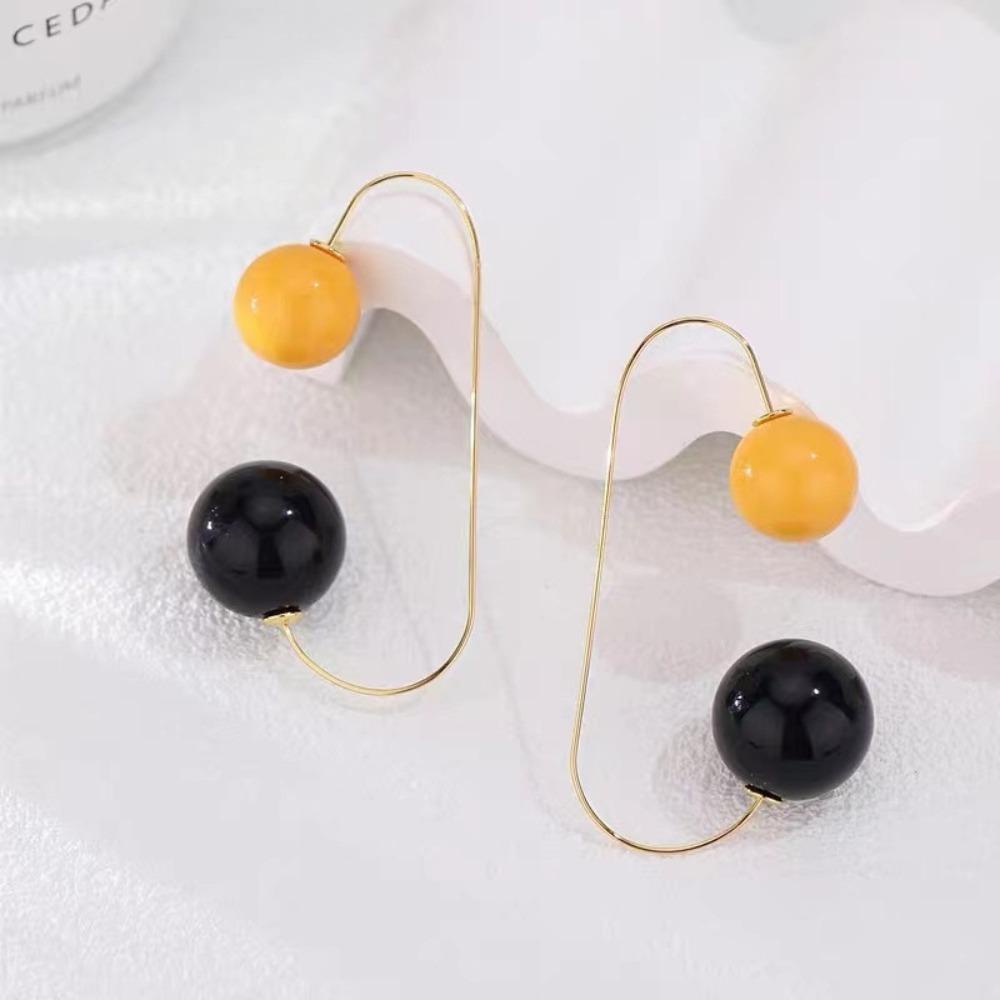 VANES1 Bông Tai Quả Cầu Màu Vàng Đen Thanh Lịch Cá Tính Dành Cho Nữ