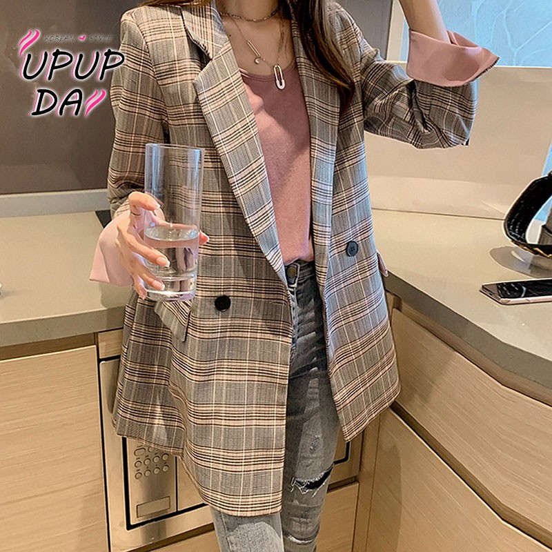 Áo Khoác Vest Dáng Rộng Kẻ Sọc Caro Size S-2XL Phong Cách Hàn Quốc Thời Trang Xuân Thu Cho Nữ | BigBuy360 - bigbuy360.vn