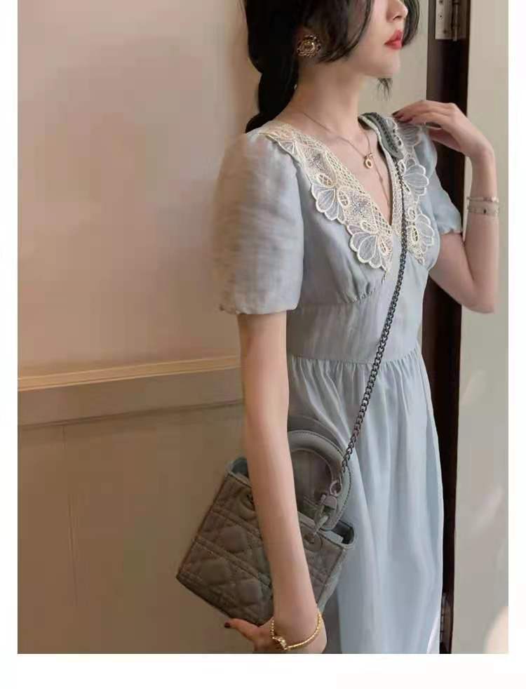 Đầm Nữ Tay Ngắn Cổ Chữ V Thời Trang Thanh Lịch | BigBuy360 - bigbuy360.vn