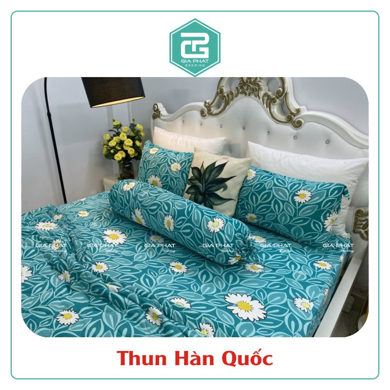 Bộ Ga Gối Thun Lạnh Hàn Quốc { 4 Món } họa tiết Hoa ( 1 ga bọc + 2 vỏ gối nằm + 1 vỏ gối ôm )