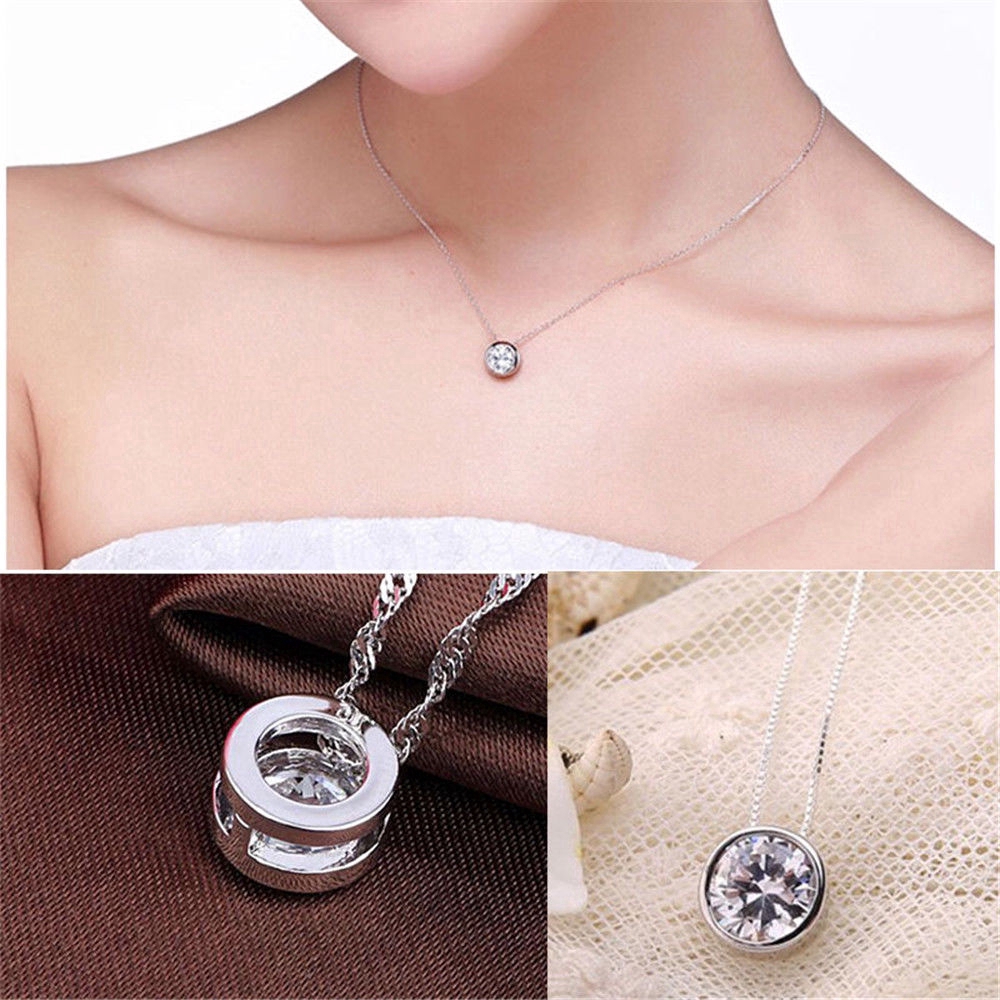 Dây chuyền màu bạc mặt tròn đính đá thời trang