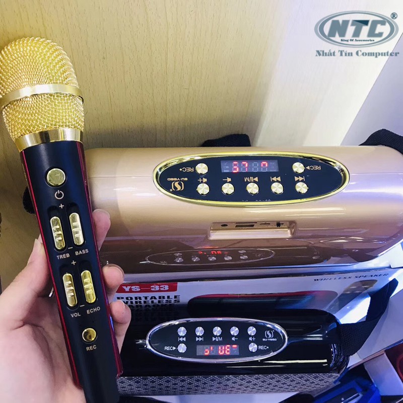 Loa karaoke xách tay kèm 2 micro YS-33 công suất 14W - âm thanh to rõ (Nhiều màu)