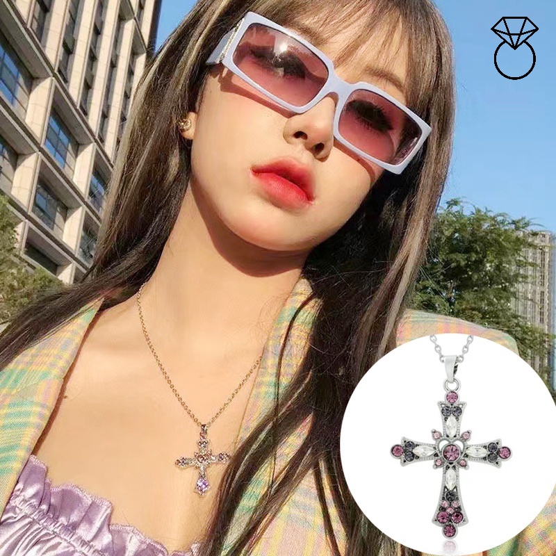 Vòng cổ Mạ Bạc Mặt Thánh Giá Đính Đá Nhiều Màu Sắc Thời Trang