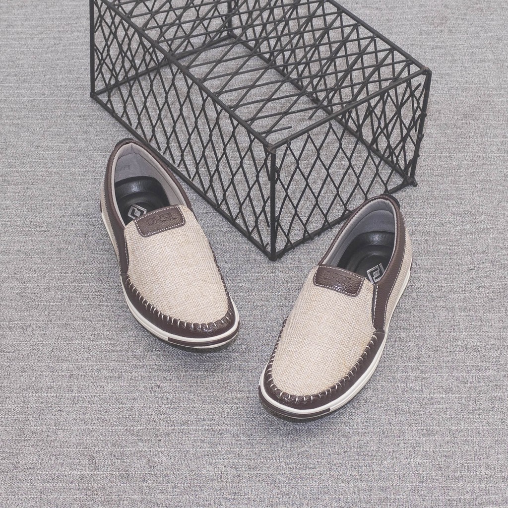 Giày lười nam vải jean ORSIL màu nâu sáng trẻ trung - MD1 | BigBuy360 - bigbuy360.vn