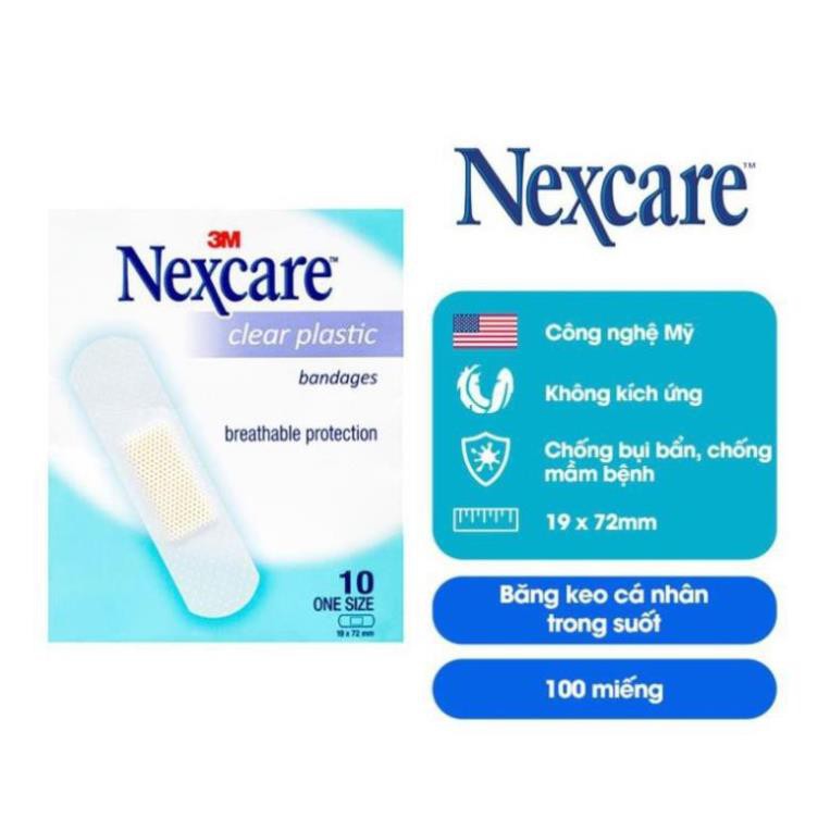 ( chính hãng) Băng keo cá nhân trong suốt Nexcare 3M CLEARS10 100 miếng (10 gói x 10 miếng) rất tốt