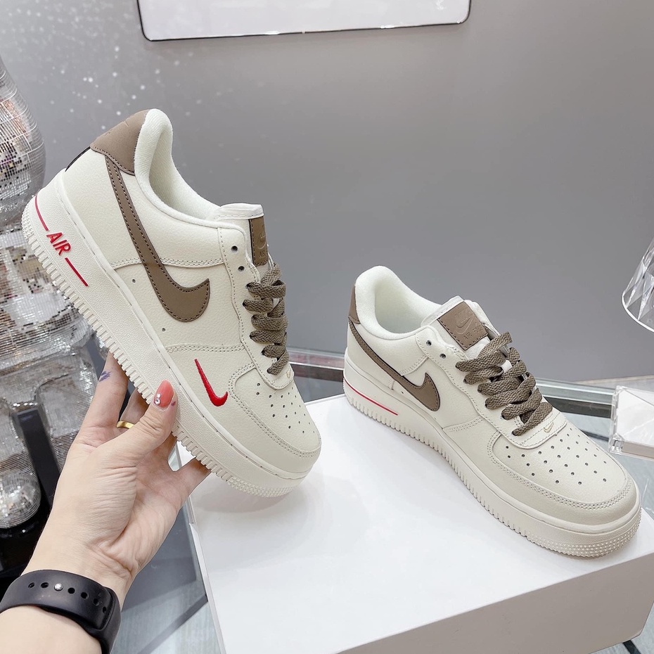 Giày thể thao AF1 Trắng Xám Vệt Đen Mũi Đen, Giày sneaker air force 1 low premium white brown nam nữ cực chất dễ ph