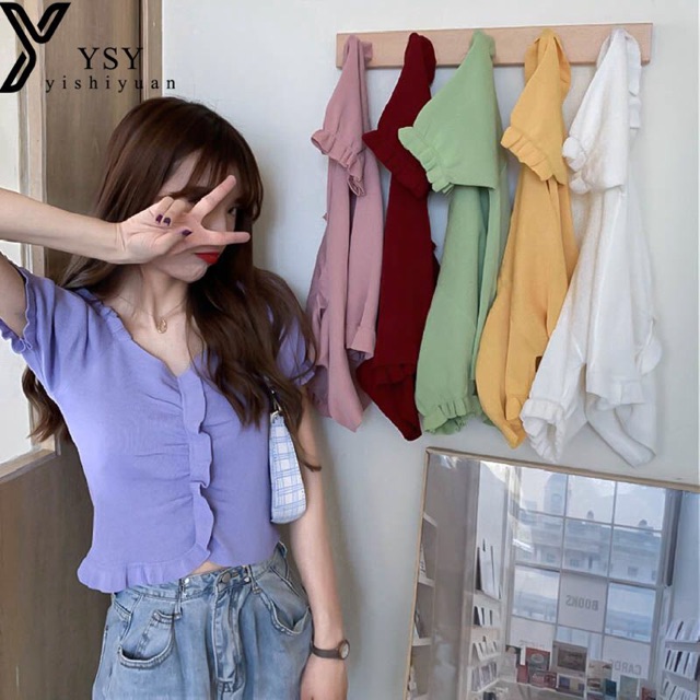 Áo kiểu Ulzzang cổ V nhiều màu