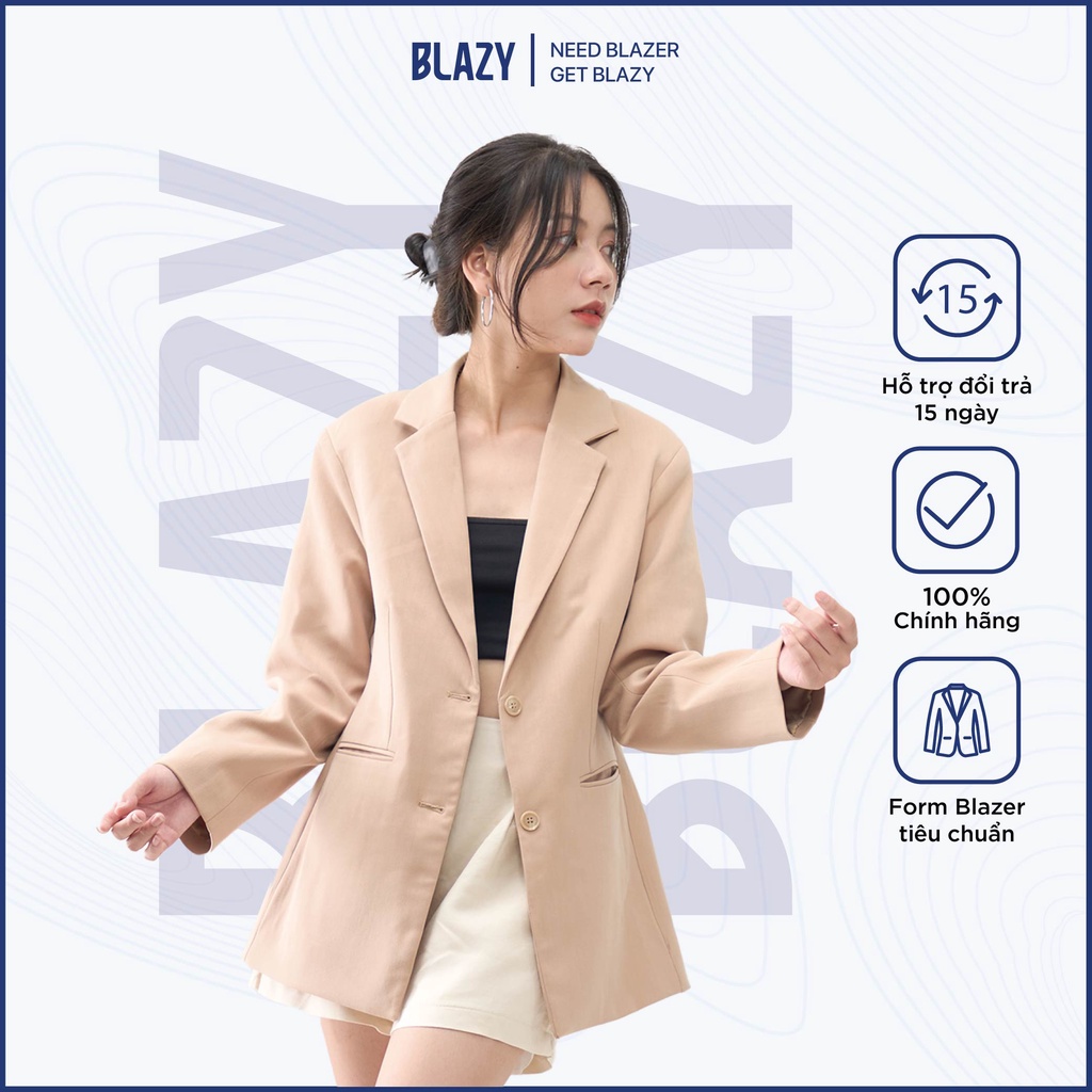 Áo Khoác Blazer Nam Nữ Tay Dài Chiết Eo BLAZY - Màu Be, Phong Cách Hàn Quốc, Chất Vải Kaki Chống Nhăn 2 Lớp | BigBuy360 - bigbuy360.vn