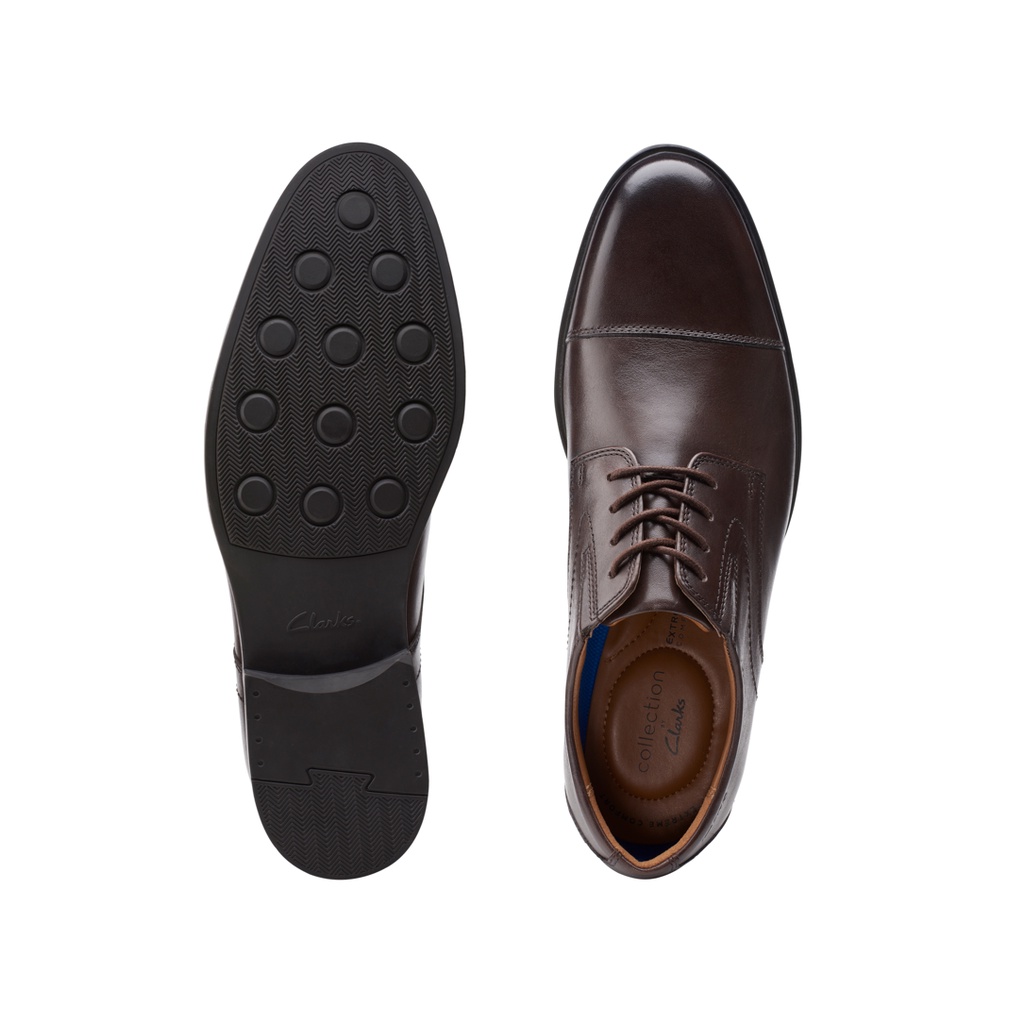 Giày Tây Da Nam CLARKS Whiddon Cap Màu Dark Brown