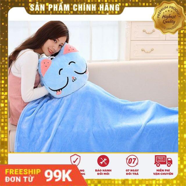 Gối mền hình mèo tròn , nỉ nhung siêu mịn, bộ chăn gối văn phòng tiện lợi