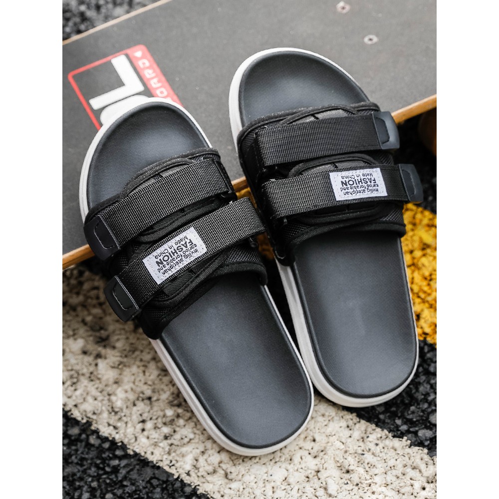 Dép lê nữ nam unnisex quai vải kéo dán thêu chữ fahsion đế siêu êm