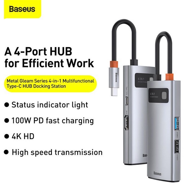 Bộ Chia cổng 4 in 1 Baseus Type-C to HDMI 4k USB 3.0 USB 2.0 PD 100w cho Laptop Macbook