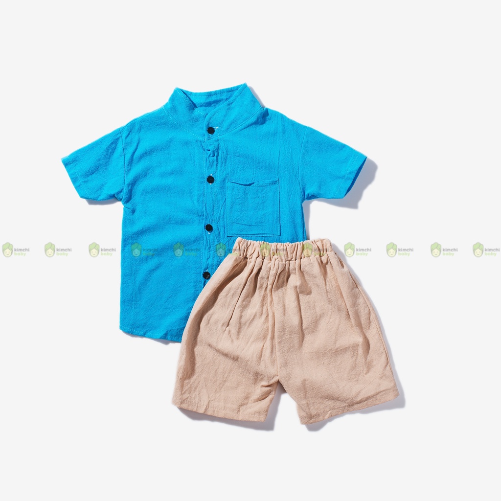 Set Bộ Bé Trai Vải Thô Mềm Mịn Cổ Tàu Túi Ngực, Bộ Quần Áo Cho Bé Mặc Đi Học, Đi Chơi CK27