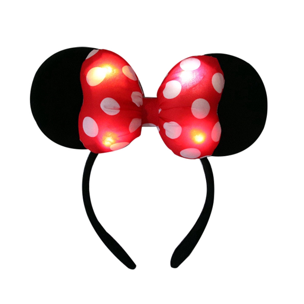 Băng Đô Cài Tóc Hình Tai Chuột Mickey/ Minnie Có Đèn LED Phong Cách Công Chúa Cho Trẻ Em