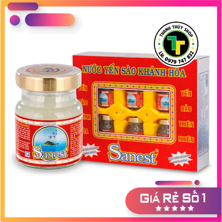 Combo 06 hủ - Yến sào Khánh Hòa cao cấp hiệu Sanest đầy đủ túi hộp thích hợp làm quà biếu tặng loại 70ml