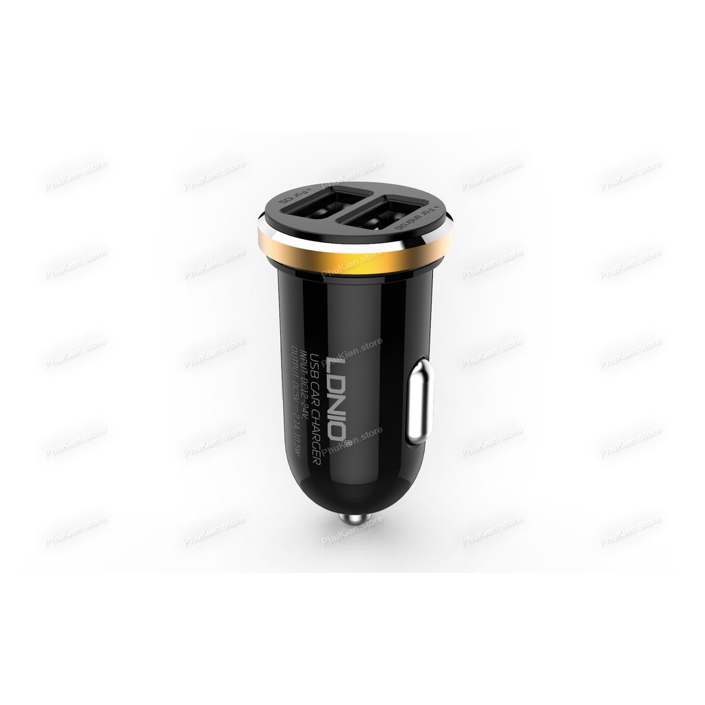 Cốc sạc cao cấp trên ô tô (car charger) 2 USB có IC ổn dòng LDNIO DL-C22 Trắng 10.5W  (kèm cáp sạc Android)