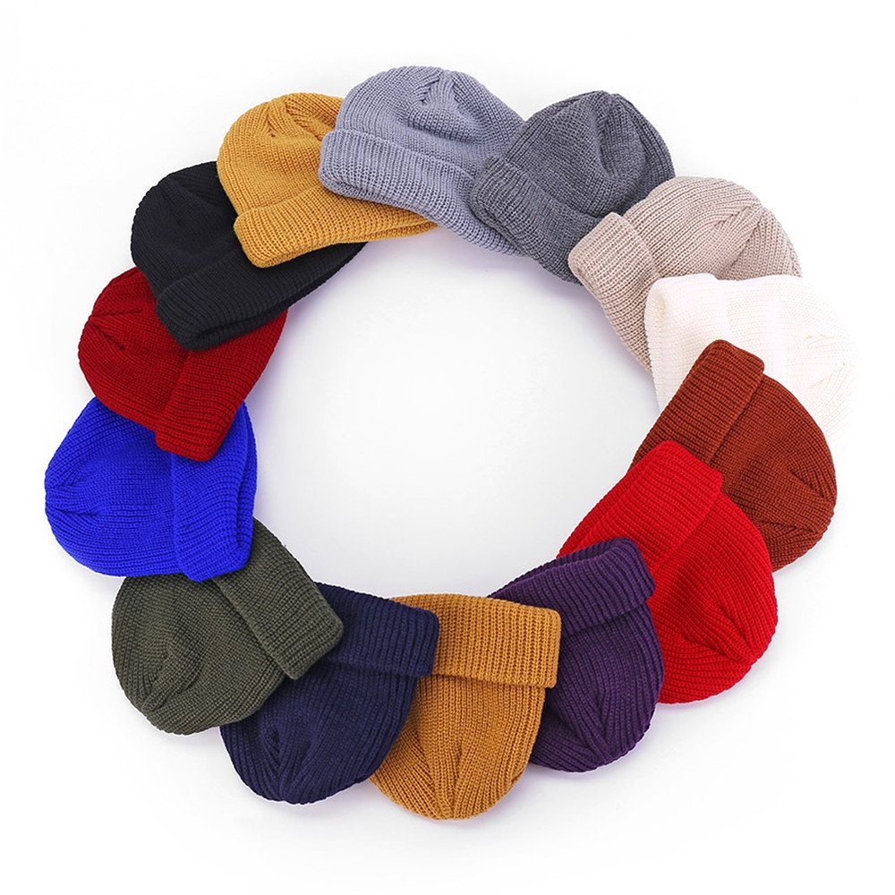Mũ dệt kim màu trơn giữ ấm trong mùa đông thời trang cho nam nữ