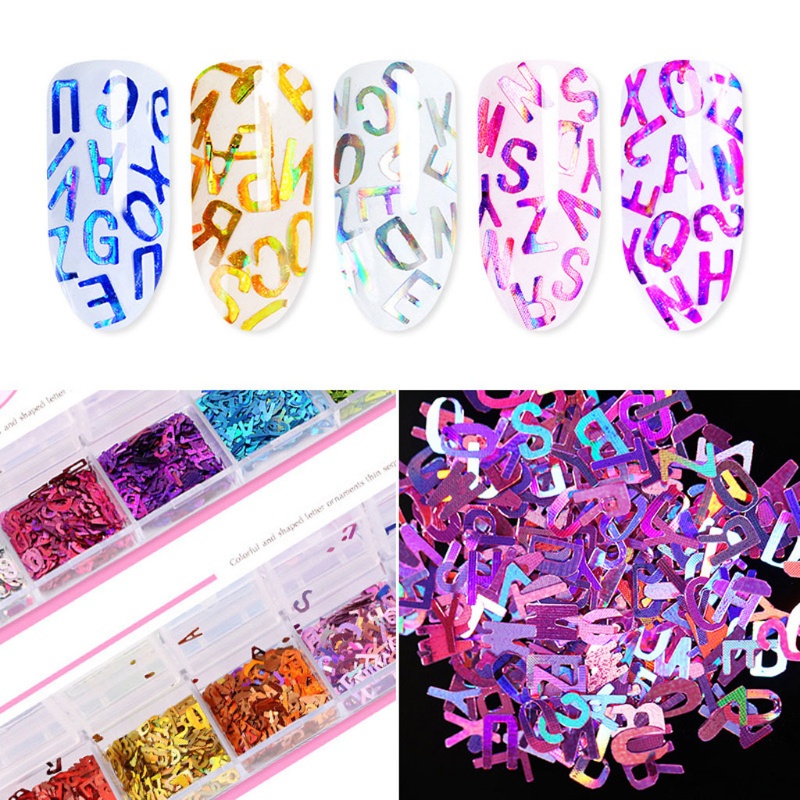 Bộ 12 phụ kiện chữ cái tiếng Anh nhiều màu sắc lấp lánh được làm bằng resin epoxy