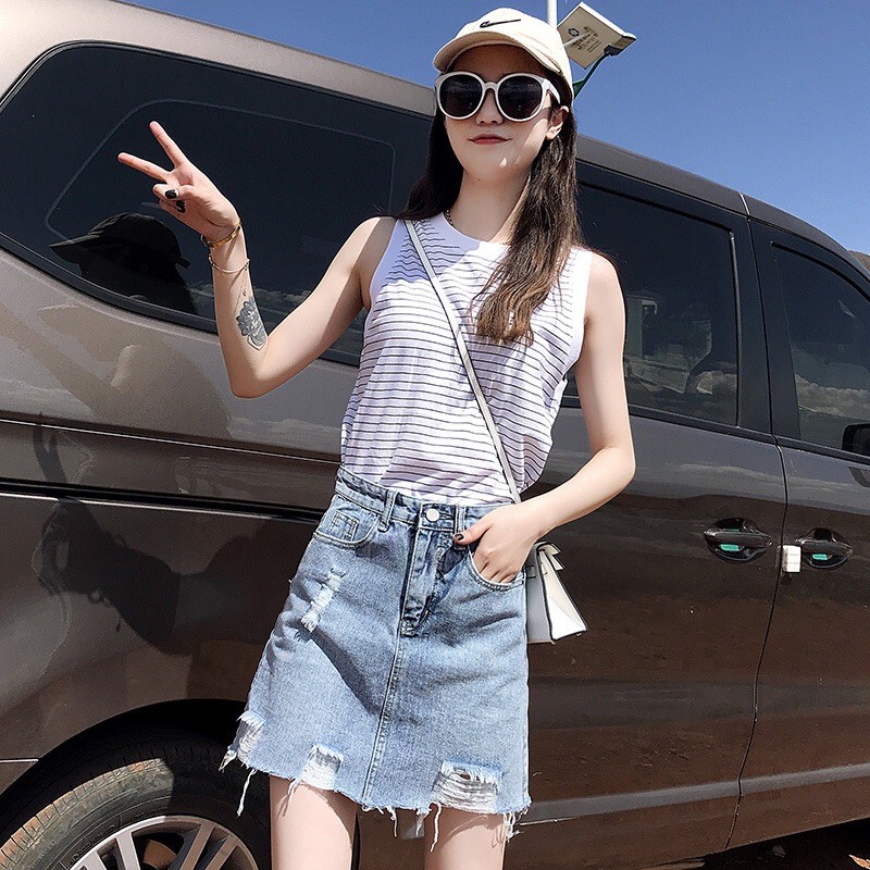 Chân váy jean bò chữ A lưng cao chất đẹp thích hợp cho mùa hè | BigBuy360 - bigbuy360.vn