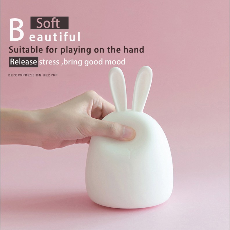 Đèn Led Ngủ Silicone Hình Thỏ Dễ Thương Thay Đổi Màu