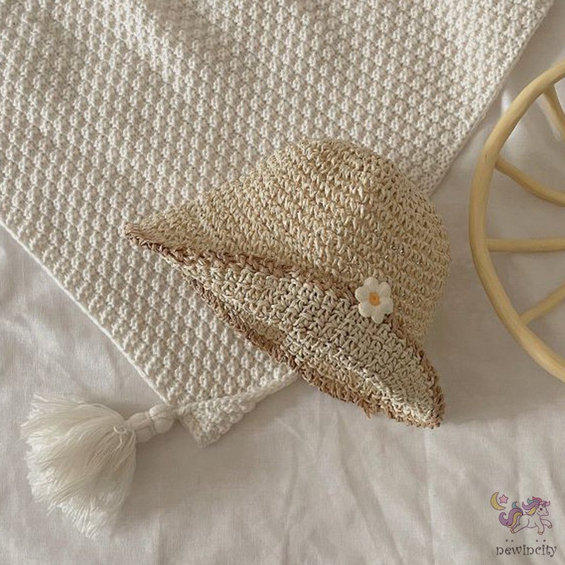 Mũ Rộng Vành Đính Hoa Xinh Xắn Cho Bé Gái