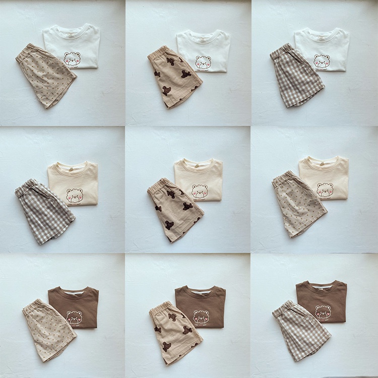 Set Áo Thun cotton Ngắn Tay Và Quần short Thời Trang Mùa Hè Hàn Quốc Mới Cho Bé