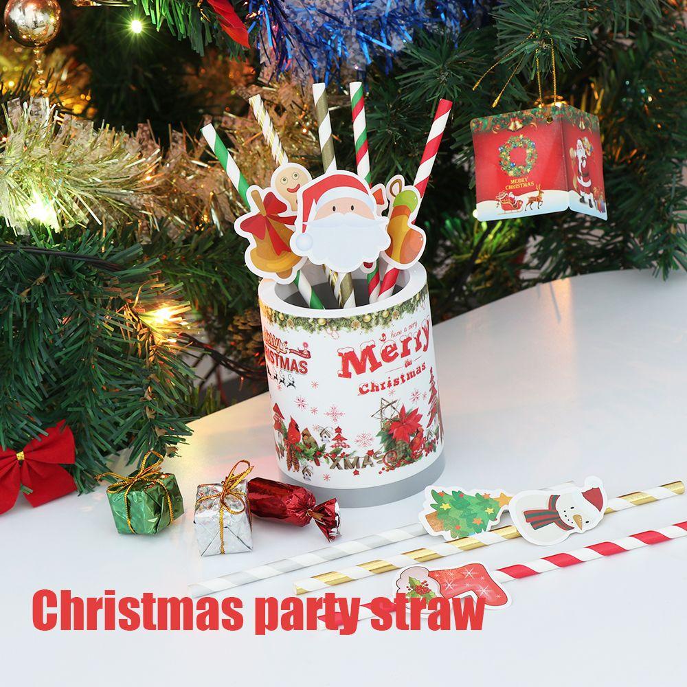 Set 10 Ống Hút Giấy Họa Tiết Giáng Sinh / Sinh Nhật Mới Trang Trí Cây Thông Noel